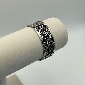 Brighton Jewelry Bar Link Bracelet Silver Plated Scrolled Hearts 7.5" Vintage